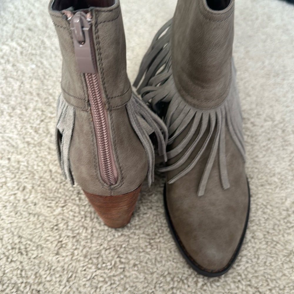 Very Volatile Taupe Suede Fringe Ankle Boots